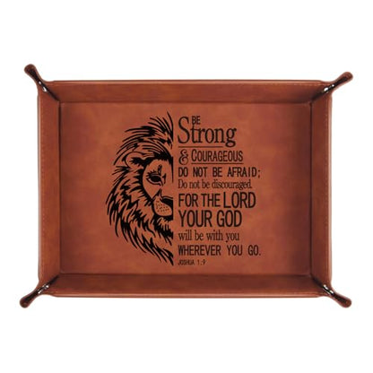 Christian Gifts,Leather Tray Engraved Personalized Tray,Bible Verse Faith Religious Birthday Inspirational Gifts,Valet Desktop Storage Organizer (Joshua 1:9) - color: Joshua 1:9