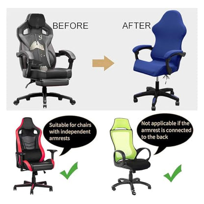 Gaming Chair Cover Set with Armrest Covers, Stretch Ruffled Slipcover for Racing Office Computer Reclining Chairs (Royal Blue) - color: Royal Blue