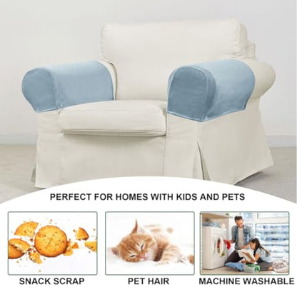 Velvet Armrest Covers for Chairs and Sofas Soft Stretch Couch Arm Cover Set of 2 Non Slip Sofa Armrest Slipcover Furniture Protector for Sofa, Couch, Armchair, Recliner, Light Blue - color: Light Blue
