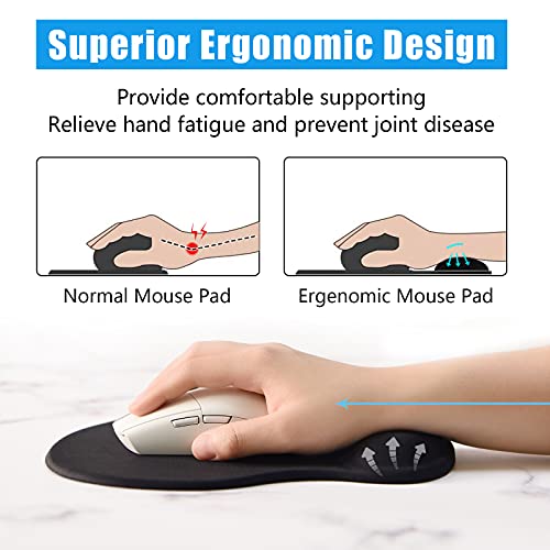 Hsurbtra Ergonomic Mouse Pad with Wrist Rest Support, Gel Mouse Pads with Non-Slip PU Base, Pain Relief Memory Foam Computer Mat, Cute Office Supplies Desk Decro Accessories, Jet Black - color: Jet Black, size: Normal