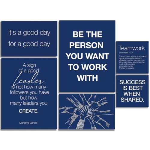 YEOION Navy Blue Motivational Teamwork Office Wall Decor,Inspirational Team Work Wall Art Canvas Frame Artwork for Office Workplace Breakroom Wall Decor Set of 6 - color: Colour13, size: 14.6 x 11.5 inches