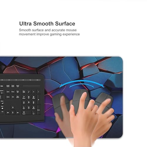 Large Gaming Mouse Pad with 3D Geometric Design, Non-Slip Rubber Base, Blue Purple Red, 35.4 x 15.7 Inches, Rectangular Desk Mat - color: 3D Geometric