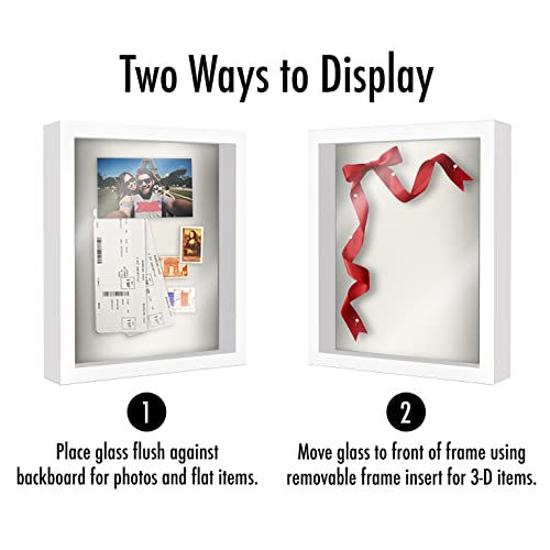 Americanflat 11x14 Shadow Box Frame with Shatter-Resistant Glass - Silhouette Collection - Large Shadow Box Display Case for Tabletop and Wall Display - White with Soft Felt Back - color: White, size: 11x14