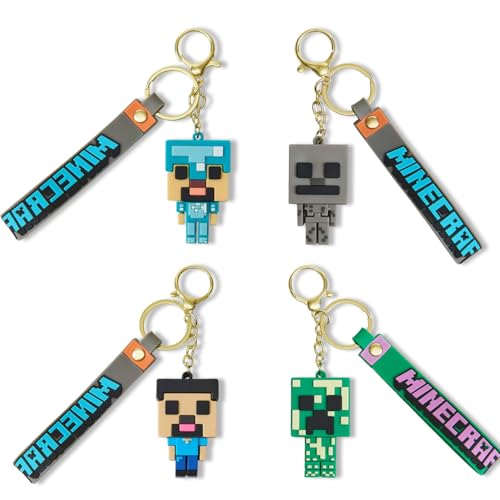 4 Pcs Pixel Keychains for Boys, Game Theme Pendant Keychains, Key ring Purse Backpack Key Accessories Wristlet