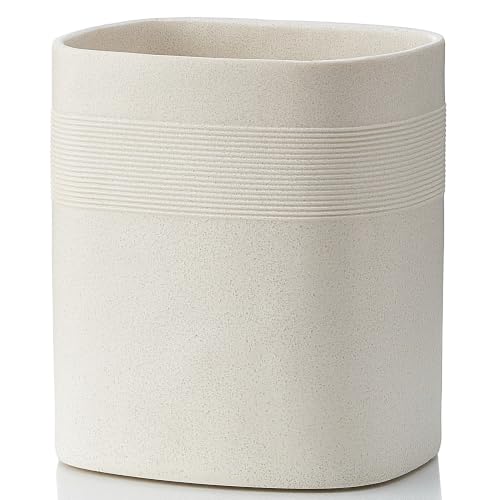 Polytree Beige Stone-Look Small Bathroom Trash Can, Simple Oval Stone Look Garbage Bin, Resin Decorative Waste Basket for Kitchen Office, Home Decor, Bedroom, Living Room - color: Beige Stone, style: Modern