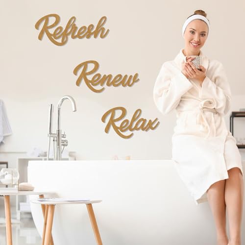 3 Pieces Bathroom Decor Rustic Bathroom Wall Art Wooden Bathroom Sign,Relax Renew Refresh Sign (Brown large) - color: Brown large