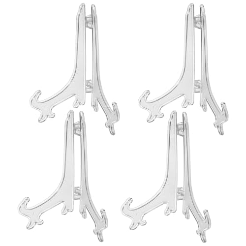 4 PCS 6" Clear Acrylic Display Stand/Plate Stands, Clear Plate Holder Easel, Folding Display Plate Holder for School Office Home Decoration