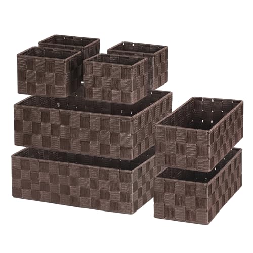Posprica Woven Baskets, Storage Baskets for Organizing (Set of 8), Cube Baskets Bin Container Matching Storage Boxes Organizers for Pantry, Office, Shelves, Media-room - color: Brown-8pcs