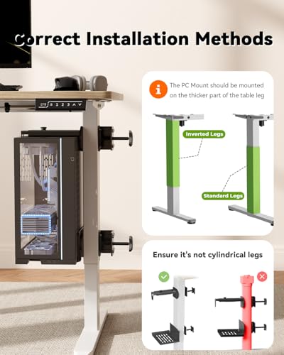 JOY worker Under Desk PC Mount for Standing Desk, Clamp-On Desk Leg Computer Mount, No Drilling, Adjustable Computer Case CPU Holder Holds Up to 44lbs, Black PC Tower Mount - color: Black, style: Basic