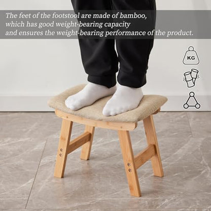 Kitsanery Foot Stool,Ottoman,Bamboo Small Sofa Foot Rest Under Desk,Extra Seating for Living Room, Bedroom and Kitchen (Natural Stool Legs - Beige Surface) - color: Natural Stool Legs - Beige Surface