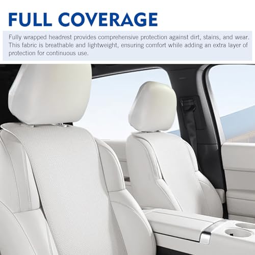 2PCS Car Headrest Covers, Waterproof Leather Scratch-resistant Reusable Elastic Seat Headrest Dust Cover, Mark-free Vehicle Seat Protective Decoration, Universal for Most Vehicles (White #S)