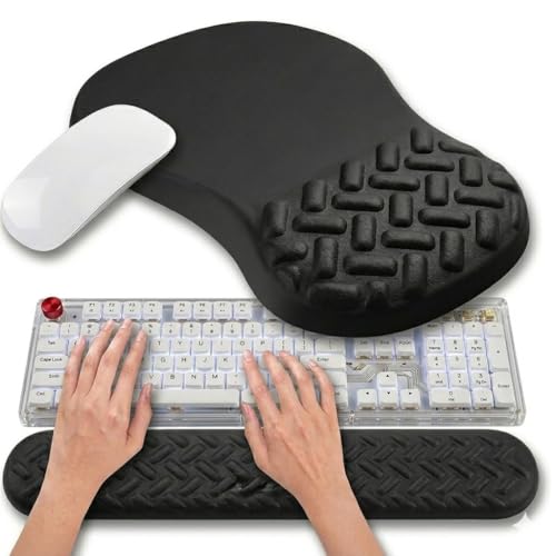 3-in-1 Ergonomic Mouse Pad Set with Keyboard Wrist Rest Support & Cable Organizer – Memory Foam for Carpal Tunnel & Pain Relief, Non-Slip Base – Ideal for Office & Gaming – Gift Box – Black-Meeshoo