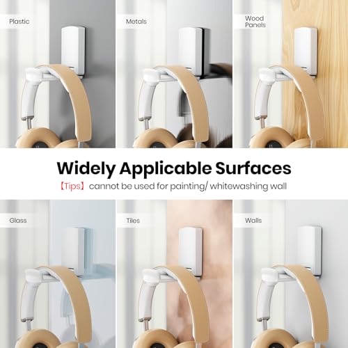 Sticky Headphone Stand Controller Holder - EURPMASK Upgraded Adhesive Gaming Headset Hook, Headphone Holder for Desk with Soft Rubber Pads, Universal PC Gaming Accessory Controller Headset Stand,White - color: White