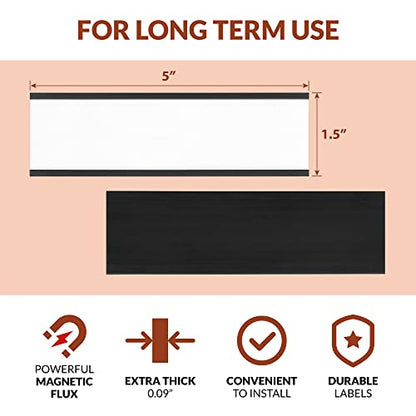 25 Pack C Channel Magnetic Label Holders 5x1.5 with 50 White Card Inserts, 25 Clear Plastic Protectors and Bonus 20 Colorful Cardstock Inserts in Blue, Green, Yellow and Red - Double-Sided Cards