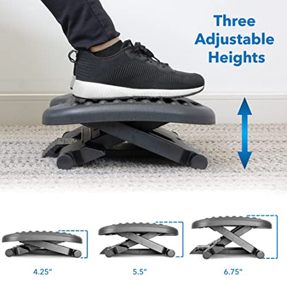 Mount-It! Under Desk Footrest with Foot Pedal Height Adjustment (4.25"–6.75"), Adjustable 30° Tilt Ergonomic Office Foot Rest, Non Slip Massage Surface Foot Stool Under Desk