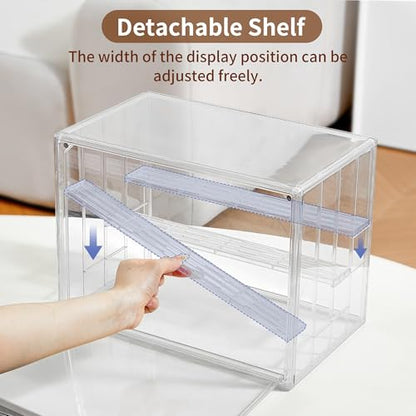 Display Case for Collectibles 4 Layer Updated Adjustable Acrylic Display Case with Magnetic Door Clear Stackable Display Box Hobby Display Cases for Figures, 2 Pack - size: XL 2Pack-4tier