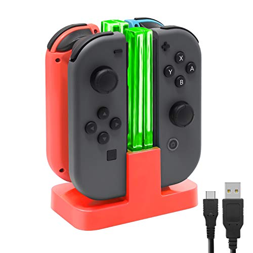 FastSnail Charging Dock Compatible with Nintendo Switch for Joy Con & OLED Model Controller with Lamppost LED Indication, Charger Stand Station Compatible with Joy Cons with Charging Cable (Red) - color: Red, size: 6.2/7.0 inch