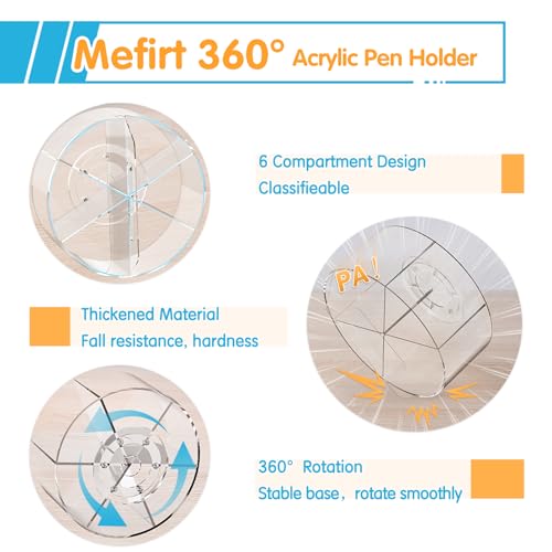 Mefirt Acrylic Pen Holder, 2 Pack 360 Rotating Organizer With 6 Compartments, Desk Office Storage for 800 Pens, Markers, Crayons and Art Supplies - style: Clear-Large 2 PACK