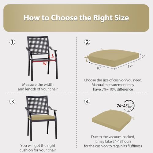 Outdoor Chair Cushions Set of 4, 17 x 16 Inch Patio Furniture Cushions, Water Resistant, Non-Slip Ties (Khaki) - color: 1 - Khaki, size: 17x16x2|4 Pack