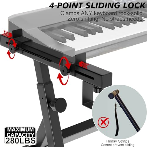 Z-Style Keyboard Stand, Heavy Duty Piano Stand for 88 Keyboard, Portable Digital & Electric Piano Stand, Independent Height & Width Adjustable, 4-Point Secure Lock for 54-88 Key Synth & DJ Gear