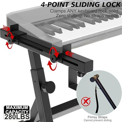 Z-Style Keyboard Stand, Heavy Duty Piano Stand for 88 Keyboard, Portable Digital & Electric Piano Stand, Independent Height & Width Adjustable, 4-Point Secure Lock for 54-88 Key Synth & DJ Gear