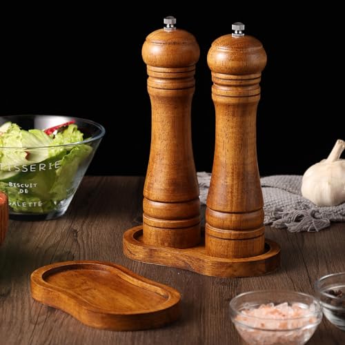 Salt and Pepper Wood Mill Tray, Retro Colour Pepper Grinder Rest, Work Surface and Dining Table Protector (Pepper Mill not Included) - color: G Retro Colours Mill Rest