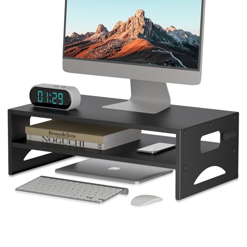 Pholiten Monitor Stand Riser, Desktop Stand, Computer Stand, Ergonomic Design, Two-Level Design, Desktop Organization, Keyboard Smartphone Storage, Printer Stand, Display Stand, 16.5 x 9.3 x 5.6