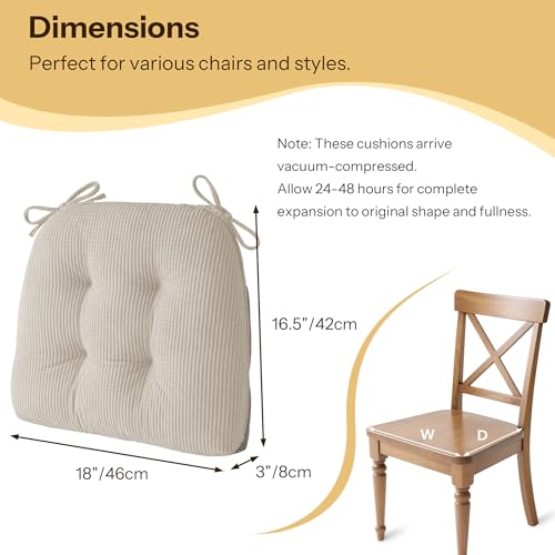Indoor Kitchen Chair Cushions Set of 4 18"X16.5"X3" Soft Anti Slip Dining Chair Pads Tufted Kitchen Seat Cushion with Ties, Beige - color: Beige