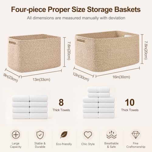 OIAHOMY 4 Pack Storage Baskets for Organizing, Cube Storage Bins for Shelves, Rectangle Storage Baskets With Handles, Woven Baskets for Storage, 12.7''Lx9''Wx7.8''H, Blue - color: Blue, size: 12.7x9x7.8inch