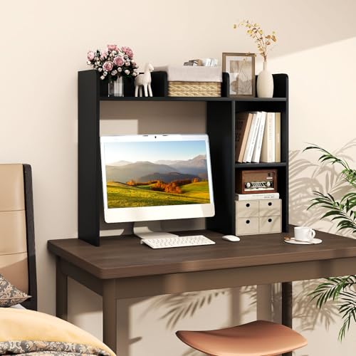 Giantex Desktop Bookshelf, Wood Desk Hutch Organizer for 27 Inch Computer Monitor, Countertop Storage Display Rack with 5 Shelves, Multipurpose Desktop Shelf Bookcase for Dorm Office Home, Black - color: Black, size: 5 Shelves (29"H)