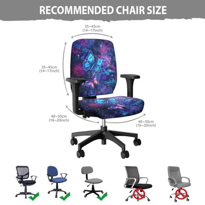 Galaxy Butterfly Computer Chair Covers Stretchable Office Chair Cover Dorm Computer Rotating Chair Slipcover 2 Piece Washable Seat and Back Cover Desk Chair Seat Cushion Protectors Purple - color: Galaxy Butterfly Purple