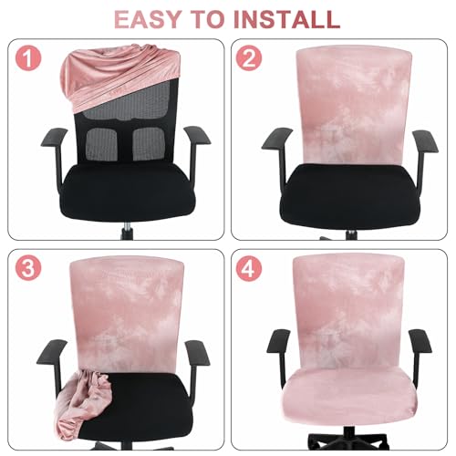 Tallew 4 Pcs Office Chair Covers Set Computer Universal Protective Stretchable Chair Seat Covers Desk Armrest Slipcovers Pads Office Cushion Backrest for Rotating(Light Pink) - color: Light Pink