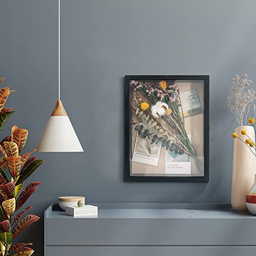 GraduatePro Shadow Box Frame 11x14 Display Case with Linen Back, Real Glass Window Door with Hinge, Picture Frame Wedding Bouquet Memorabilia Medals Photos Memory Box for Keepsakes, Rustic Black - color: Rustic Black, size: 11"x14" (28x35 cm)