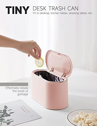 Mini Trash Can with Lid Removable Small Garbage Can, Tiny Plastic Trash Bin, Pop Up Countertop Wastebasket, Counter Garbage Lint Bin for Bathroom,Office,Kitchen,Desk,Coffee Table(Pink) - color: Pink