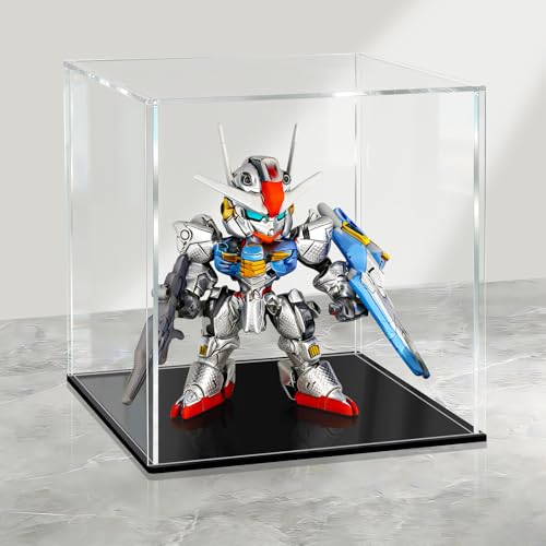 LANSCOERY Acrylic Display Case, 6 x 6 x 6 in Clear Display Box with 2mm Panels, Black Base, LED String Light Accessory for Action Figures and Mini Collectibles - color: Black, size: 6x6x6inch; 15x15x15cm