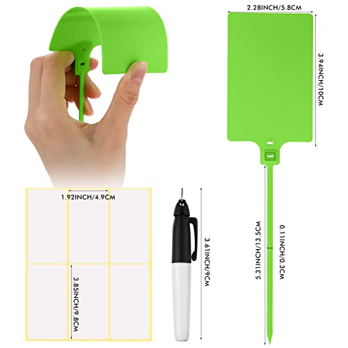 Pajean 50 Pieces Waterproof Plastic Tags with Marker Pens and Sticker Labels, Self Locking Bag Writable Tags with Wire Cable Ties for Luggage (Green) - color: Green