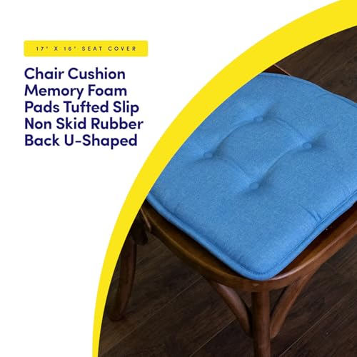 Sweet Home Collection Chair Cushion Memory Foam Pads Tufted Slip Non Skid Rubber Back U-Shaped 17" x 16" Seat Cover, Turquoise 4 Count - color: Turquoise, size: 4 Pack, style: Foam Pads