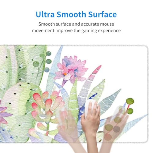 Watercolor Green Succulent Mouse Pad Large Gaming Mousepad Non-Slip Rubber Base Keyboard Mouse Mat for Laptop Keyboard Desktop 31.5 x 11.8 inch - color: Watercolor Green Succulent