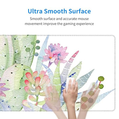 Watercolor Green Succulent Mouse Pad Large Gaming Mousepad Non-Slip Rubber Base Keyboard Mouse Mat for Laptop Keyboard Desktop 31.5 x 11.8 inch - color: Watercolor Green Succulent