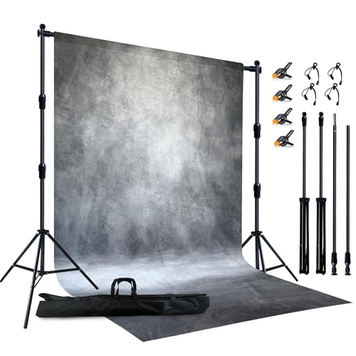 8Wx12H ft Abstract Photo Backdrop Kit, Grey | 2-in-1 Portable, 10Wx8.5H ft Adjustable Stand, 8Wx12H ft Abstract photography background, 8 Clamps, Storage Bag Included - color: Grey, size: 10' (W) x 8.5' (H)
