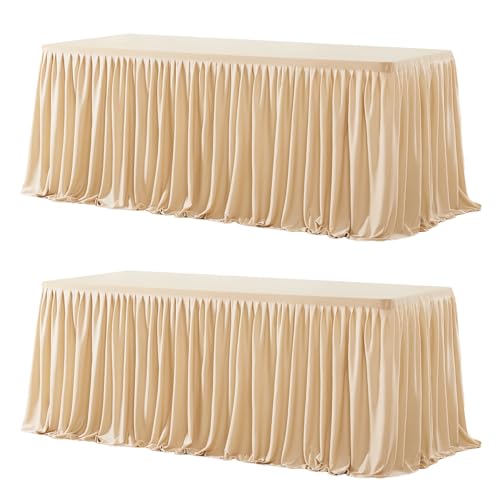 Wish Care 2 Pack Champagne Rectangle Table Clothes for 4 Foot Tables, Polyester Fitted Tablecloths 4ft Stretch Table Cover for Wedding, Birthday, Parties, Trade Show, Craft Show - color: Champagne, size: 48" x 24" (4 Ft - 2 Pcs)