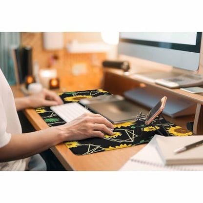 Sunflowers Yellow Mouse Pad Sunflower Gold Geometric Green Leaf Keyboard Mat Large Gaming Mousepad for Desk,Office,Bed 35.4"X15.7" - color: sunflowers yellow