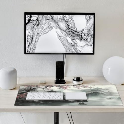 Extra Large Mouse Pad, Chinese Ink Wash Painting Design, 35.4x15.7 Inches, Gaming Keyboard Pad with Stitched Edges and Anti-Slip Rubber Base Plum Blossom - color: Ink plum blossoms