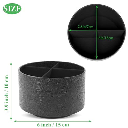 lizimandu Round Leather Art Supply Organizer,Remote Control Holder,360 Degree Spinning,Multi-Functional Pencil Holder,4 Compartments Desktop Stationary Organizer(1-Black2) - color: 1-Black2