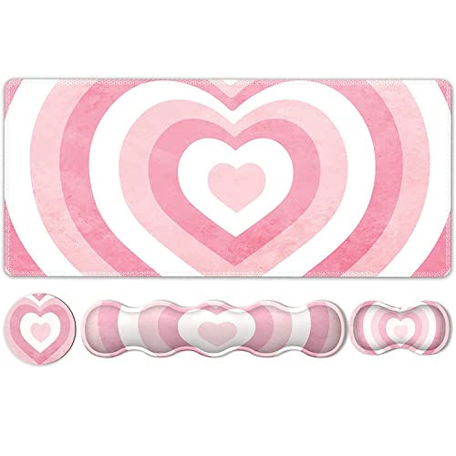 iLeadon Keyboard Mouse Pad Set, Large Gaming Mouse Pad + Keyboard Wrist Rest + Mouse Pad with Wrist Support + Coaster, Easy Typing Pain Relief, Desk Mat Set, Valentines Day present for Her, Pink Heart - color: Pink Heart