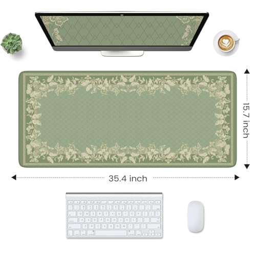 HAOCOO Light Green Desk Pad Mat, Desk Matt for Desktop with Edge Stitching, Non-Slip Mouse Pad Large, Cute Keyboard Mat for Gaming,Women Office - color: Light Green