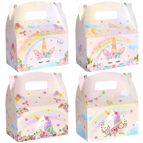 WERNNSAI 12 Pcs Unicorn Party Favor Boxes Gift Box for Girl Party Decor | Magical Unicorn Theme Design, Double-sided Design Styles, Vibrant Printing Quality, Sturdy and Easy to Assemble - color: Unicorn