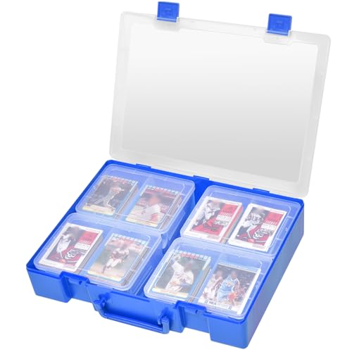 ALCYON 1600+ Trading Card Storage Box, Waterproof Plastic TCG Card Organizer with 4 Clear Display Cases & Removable Dividers, Deck Holder for Baseball, Football, Sports, MTG, PM Game Collections-Blue - color: blue