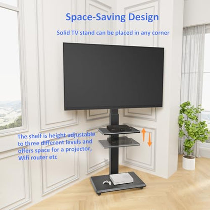 Rolling TV Stand, Mobile TV Cart for 32-75 Inch TVs up to 110 lbs, 18 Adjustable Heights, TV Floor Stand with Swivel Mount & Shelf, Max VESA 600x400mm, TV Stand on Wheels for Bedroom, Office, Outdoor - style: 2-GM-A02