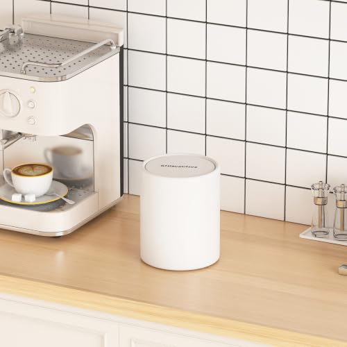 Mini Desk Trash Can with Lid for Desk,0.4 Gallon Brushed Stainless Steel Countertop Trash Can with Lid for Desktop Car Office Kitchen, Swing Top Trash Bin with a Roll of Trash Bag（White） - color: White